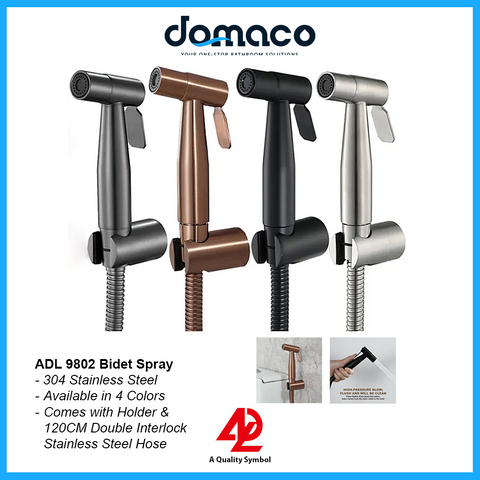 ADL Stainless Steel Bidet Sprayer Set with 1.2M Hose (9802 Matt S, 9802BB Matt Black, 9802GG Gun Metal, 9802R Rose Gold) domaco.com.sg