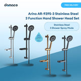 Arino AR-939S-3 Stainless Steel 3 Function Hand Shower Head Set (Chrome, Matt Black, Rose Gold & Gun Metal)