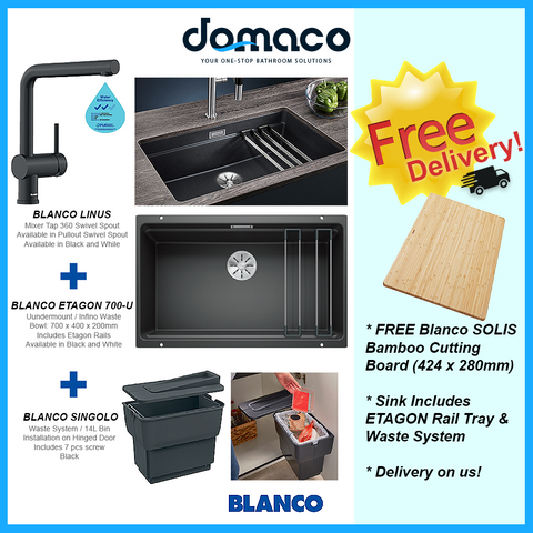 Blanco Etagon 700-U Kitchen Sink With Blanco Linus Mixer Tap Package (Free Rail Tray + Waste System + Cutting Board) domaco.com.sg
