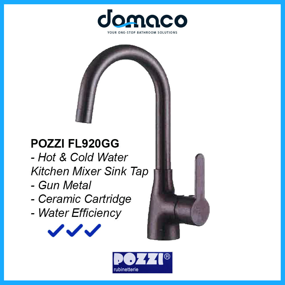 Pozzi FL920GG Gun Grey Kitchen Sink Mixer Tap domaco.com.sg