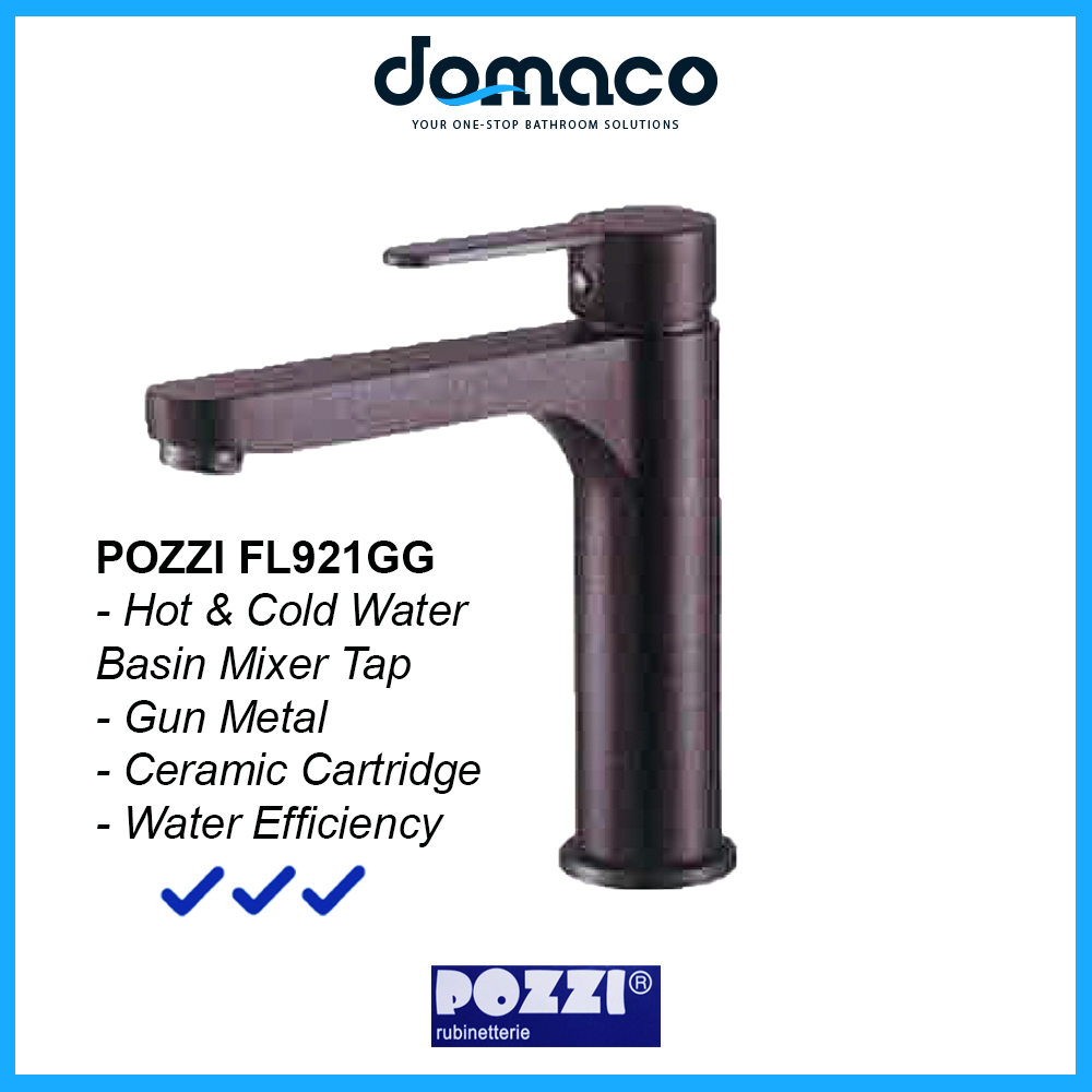 Pozzi FL921GG Gun Grey Basin Mixer Tap domaco.com.sg