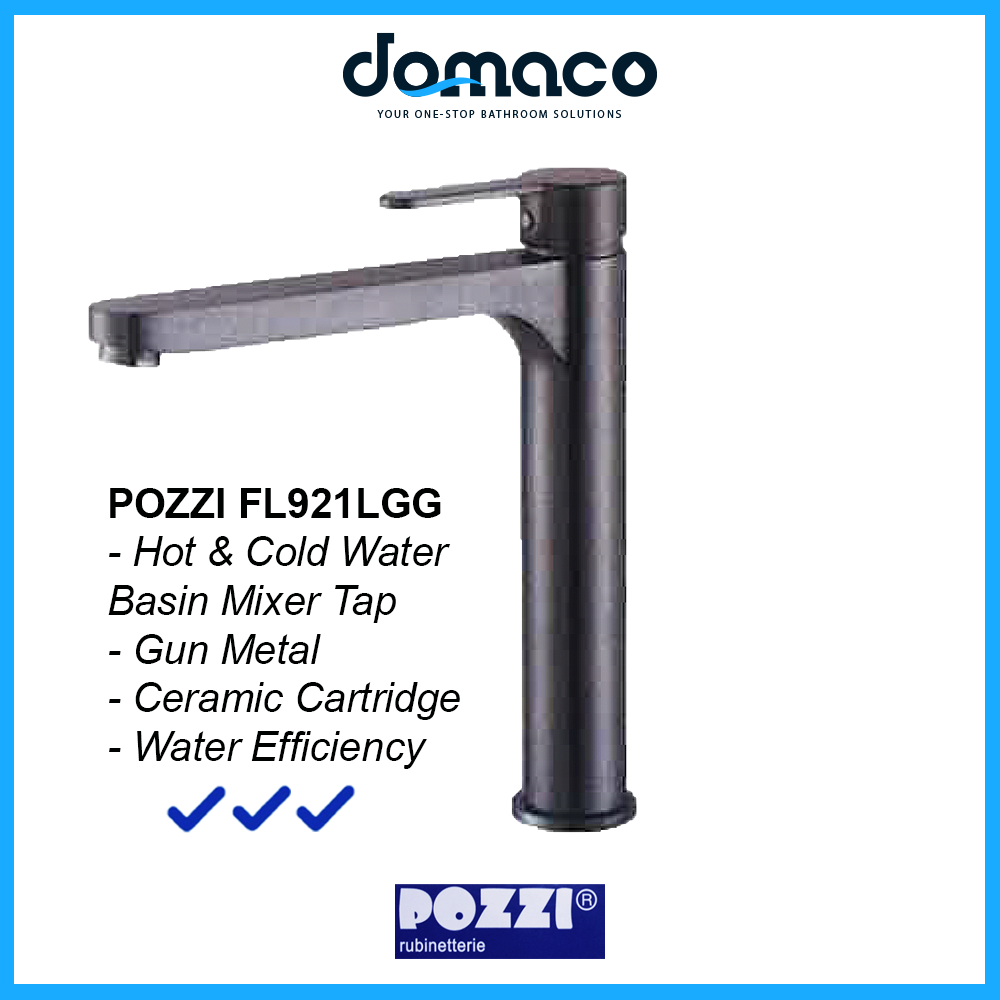 Pozzi FL921LGG Gun Grey Tall Basin Mixer Tap domaco.com.sg