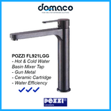 Pozzi FL921LGG Gun Grey Tall Basin Mixer Tap domaco.com.sg