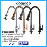 Pozzi K4000R Rose Gold With Flexible Gooseneck Kitchen Sink Tap domaco.com.sg