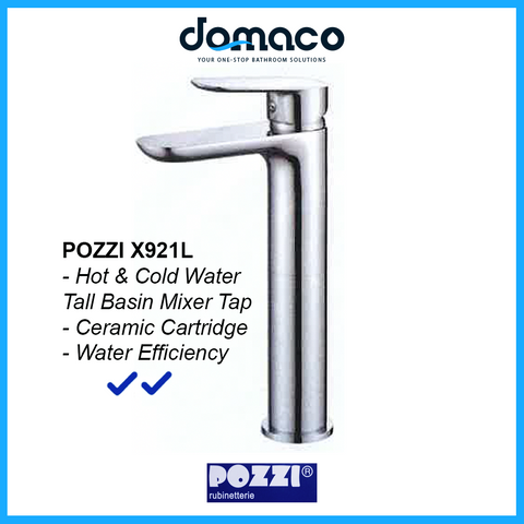 Pozzi X921L Chrome Tall Basin Mixer Tap domaco.com.sg