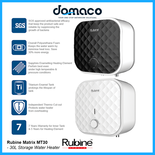 Rubine MT 30B (Black) / MT 30W (White) Storage Heater 30L (24800) *Con –  Domaco