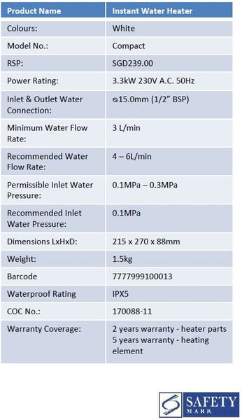 707 Compact Instant Water Heater – Domaco