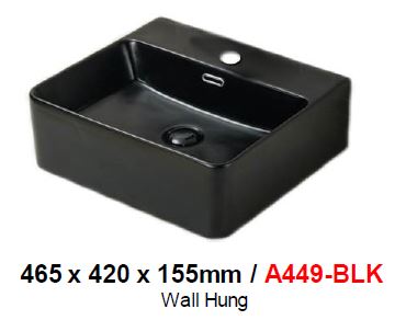 BARON A449 BLACK WALL HUNG BASIN (9800) *Contact us for best price - Domaco