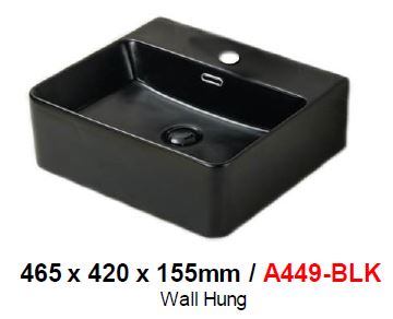 BARON A449 BLACK WALL HUNG  BASIN (9800) *Contact us for best price - Domaco