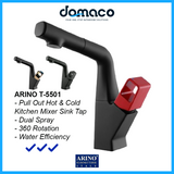 Arino T-5501 Matt Black Pull Out Kitchen Sink Mixer Tap domaco.com.sg