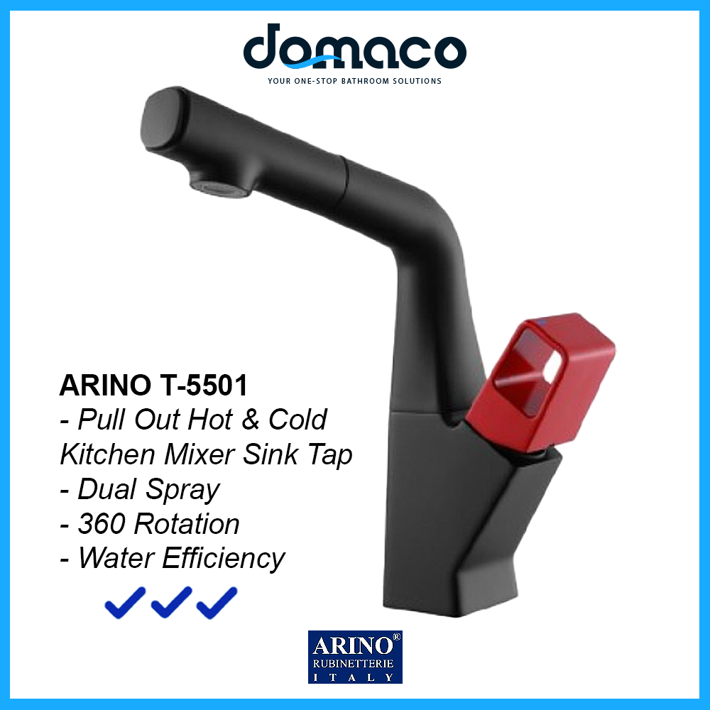 Arino T-5501 Matt Black Pull Out Kitchen Sink Mixer Tap domaco.com.sg