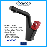 Arino T-5501 Matt Black Pull Out Kitchen Sink Mixer Tap domaco.com.sg