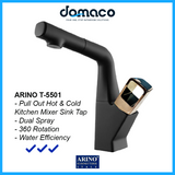 Arino T-5501 Matt Black Pull Out Kitchen Sink Mixer Tap domaco.com.sg