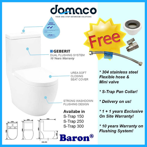 Baron W888 1-Piece Toilet Bowl domaco.com.sg