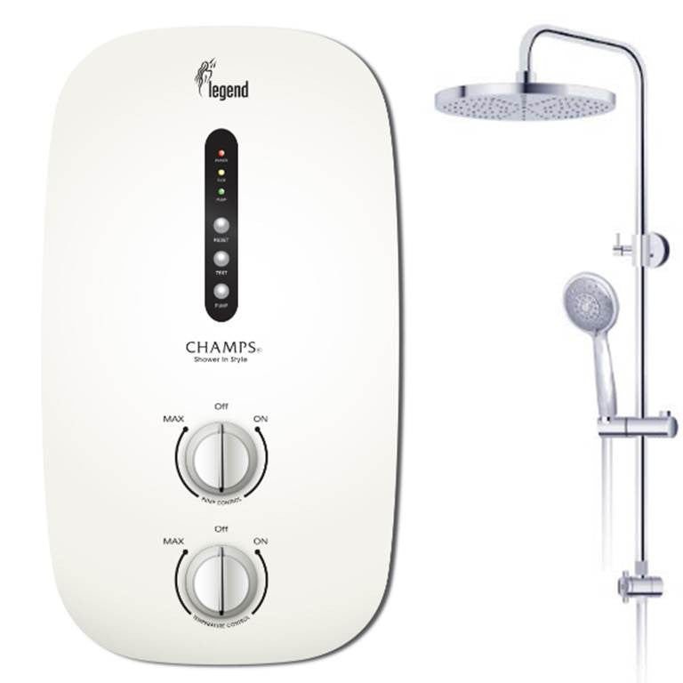 CHAMPS INSTANT WATER HEATER LEGEND WITH RAIN SHOWER Dual Package (46000)<br>*Contact us for best price - Domaco