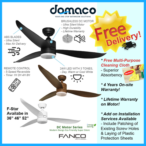 FANCO F-STAR DC CEILING FAN + REMOTE CONTROL + 24W LED RGB LIGHT KIT - Domaco