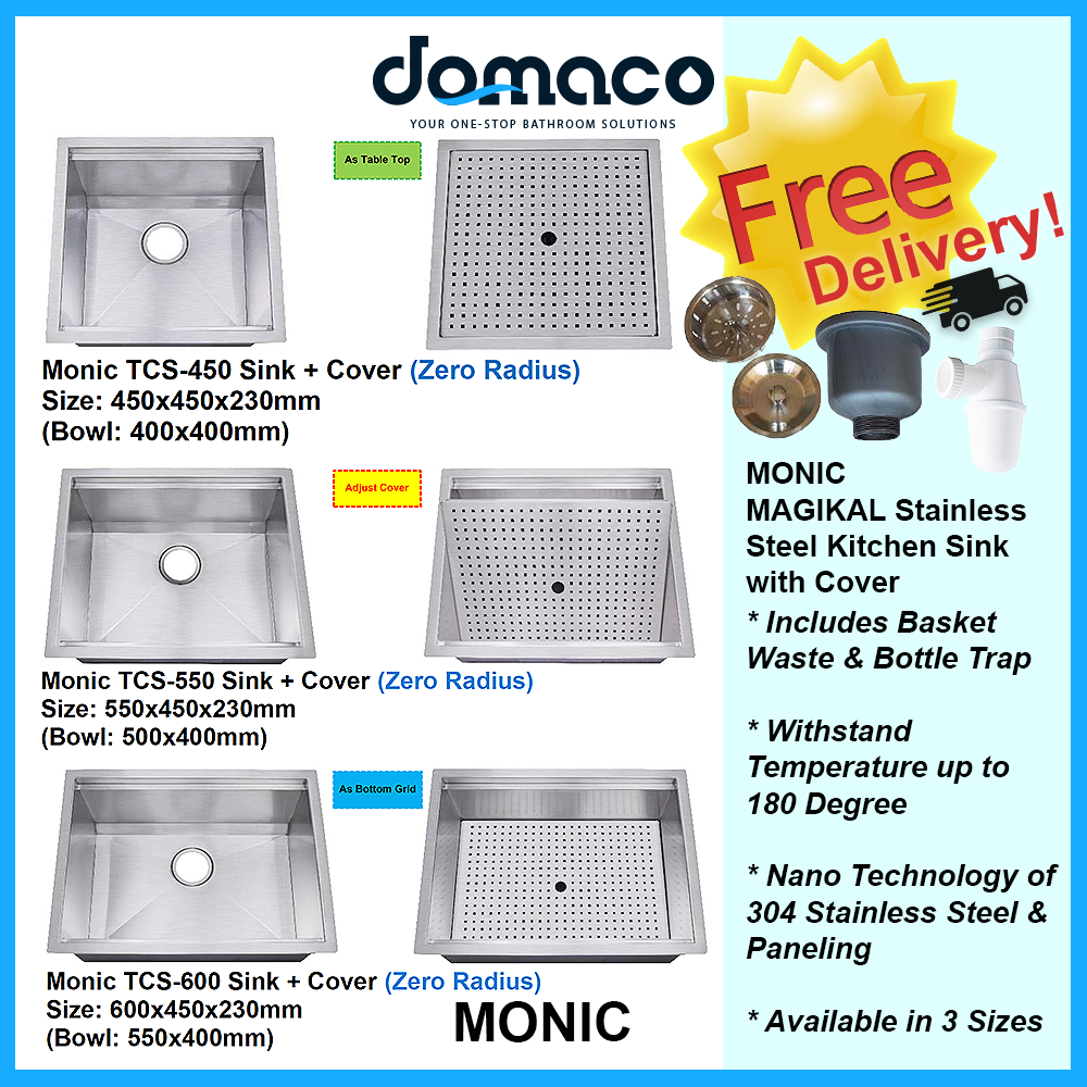 Monic Magikal TCS 450, 550 & 600 Stainless Steel Kitchen Sink with Cover domaco.com.sg