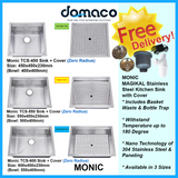 Monic Magikal TCS 450, 550 & 600 Stainless Steel Kitchen Sink with Cover domaco.com.sg