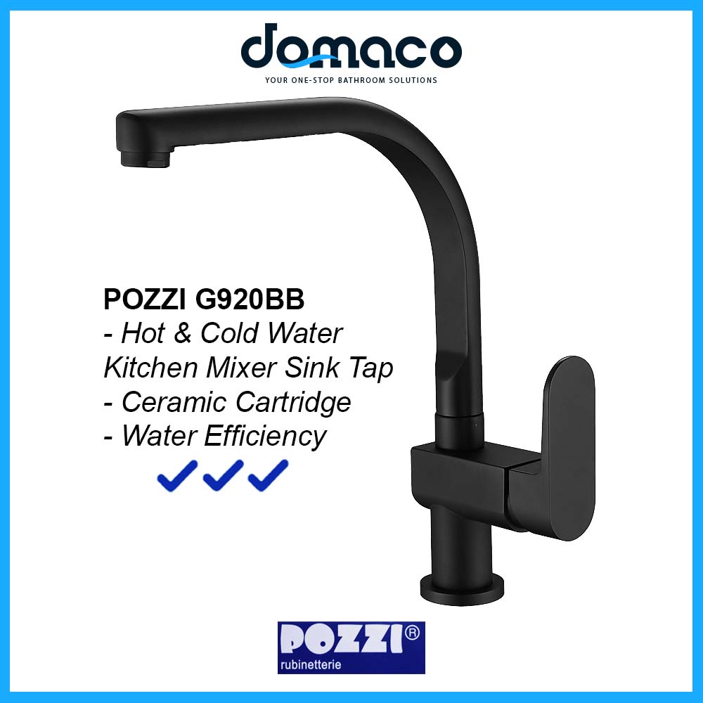 Pozzi G920BB Matt Black Kitchen Sink Mixer Tap domaco.com.sg