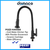Pozzi K4000BB Matt Black With Flexible Gooseneck Kitchen Sink Tap domaco.com.sg