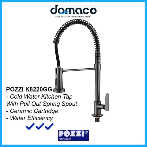 Pozzi K8220GG Gun Grey Pull Out Spring Spout Kitchen Sink Tap domaco.com.sg