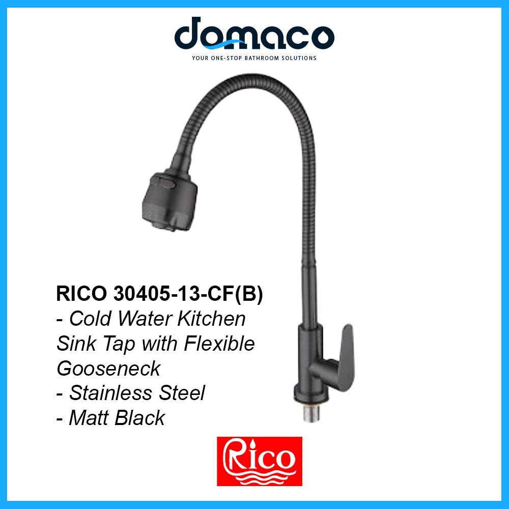 Rico 30405-13-CF (B) Matt Black With Flexible Gooseneck Kitchen Sink Tap domaco.com.sg