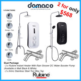 Rubine Instant Water Heater With Rain Shower DC Water Booster Pump and Stainless Steel Two Way Tap Package domaco.com.sg