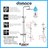 Rubine RSC-THERMO-R31-CH Rain Shower Set with Hand Shower and Shower Mixer in Chrome (36800)<br>*Contact us for best price domaco.com.sg