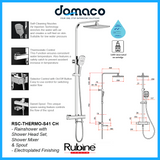 Rubine RSC-THERMO-S41-CH Rain Shower Set with Hand Shower and Shower Mixer in Chrome (39800)<br>*Contact us for best price domaco.com.sg