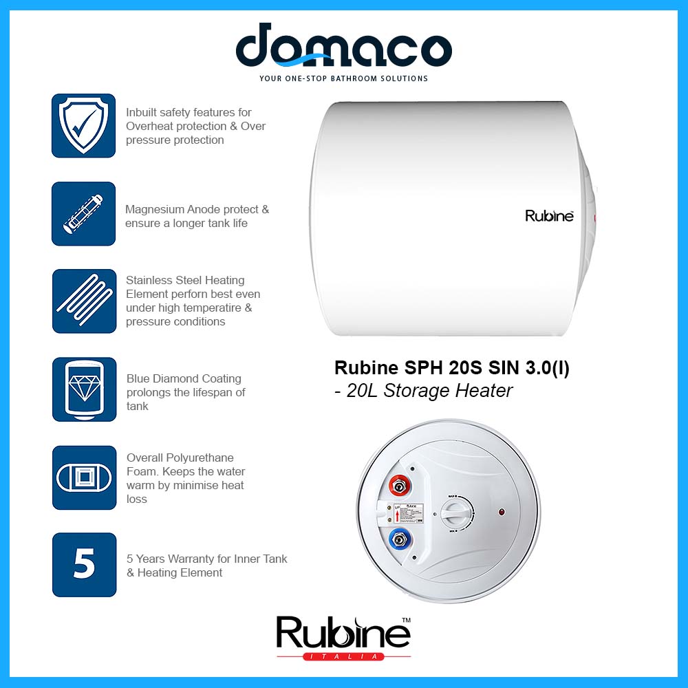 Rubine SPH 20S SIN 3.0(I) Storage Heater 20L domaco.com.sg