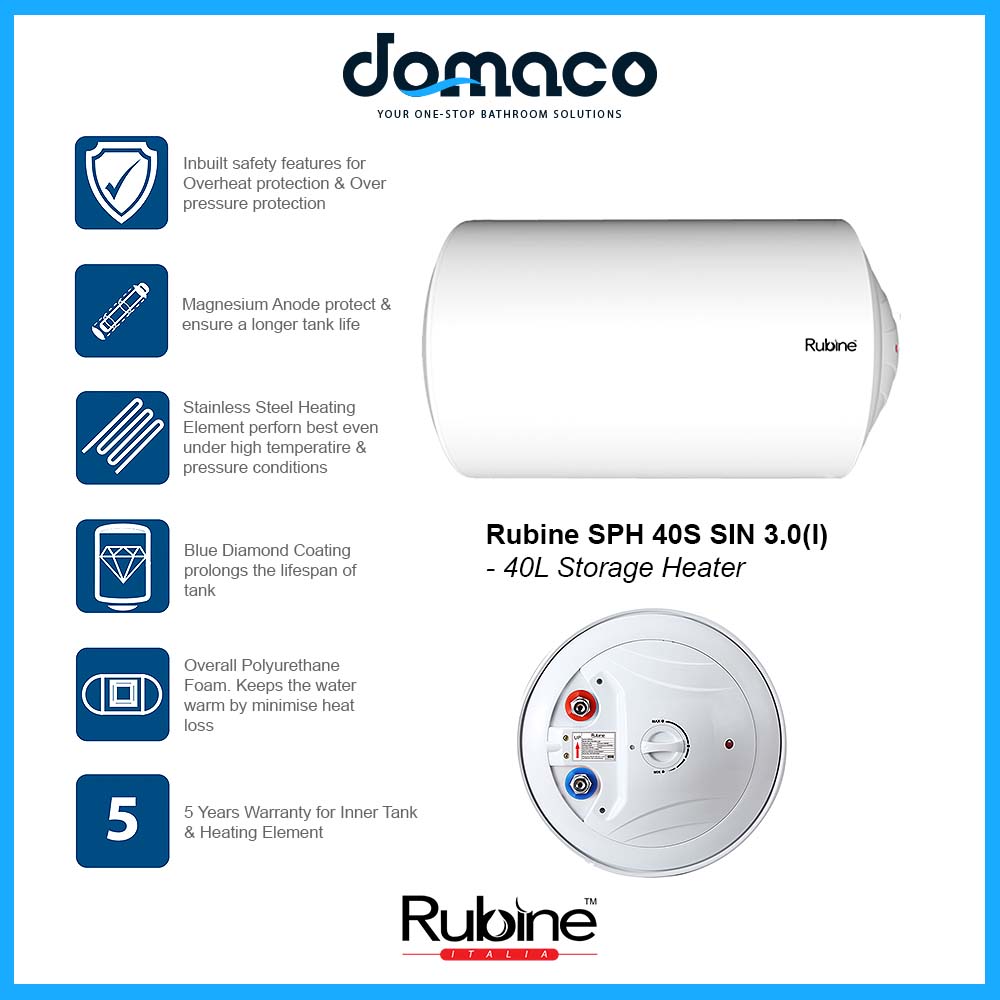 Rubine SPH 40S SIN 3.0(I) Storage Heater 40L domaco.com.sg
