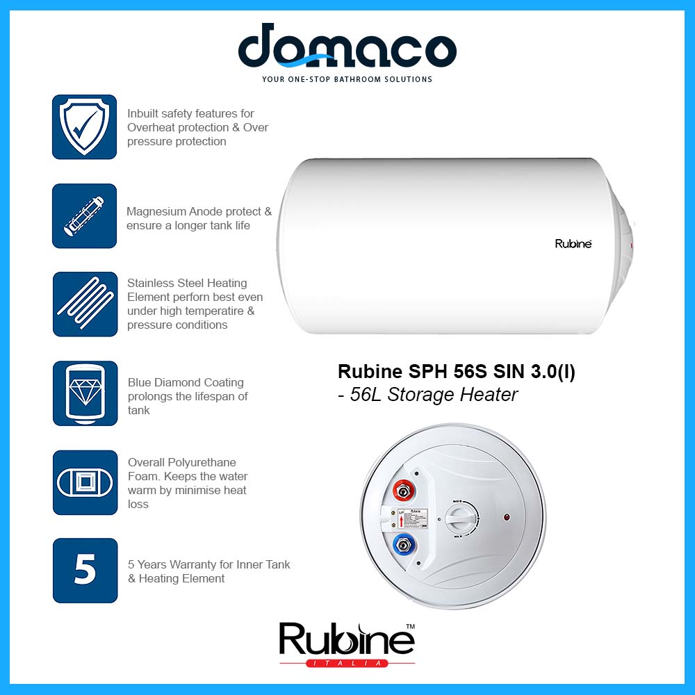 Rubine SPH 56S SIN 3.0(I) Storage Heater 56L domaco.com.sg