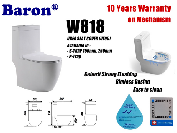 Baron W-888 1-Piece Toilet Bowl - Toilet Bowl Singapore - #1