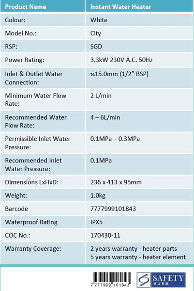 Champs City Instant Water Heater – Domaco
