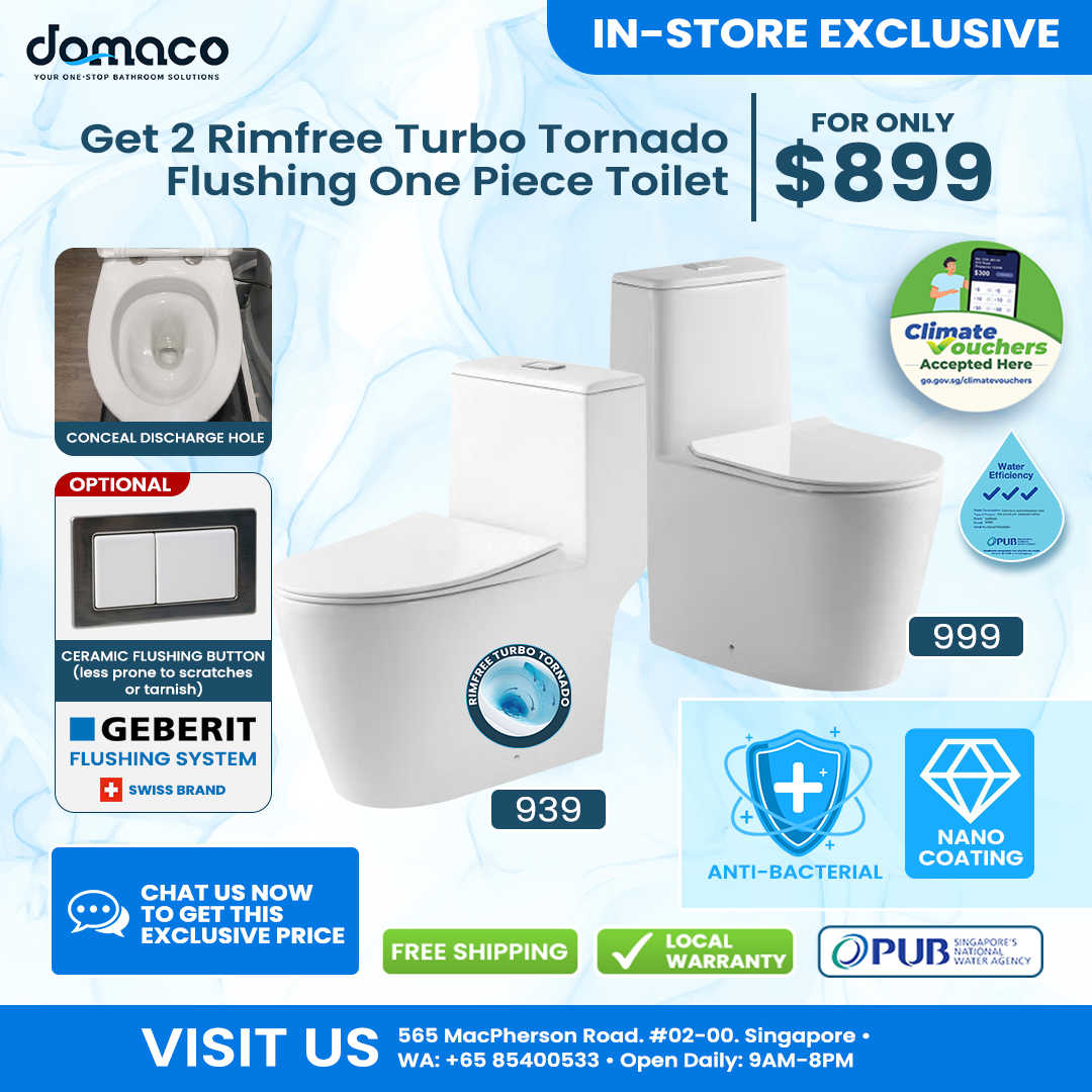 Domaco 939 / 999 Rim free turbo flushing tornado One Piece toilet bowl Promo