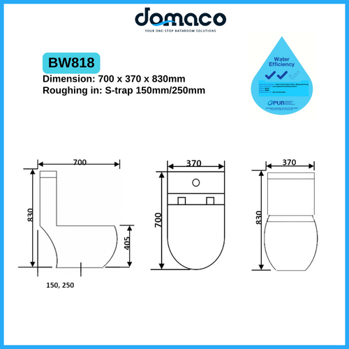 Baron BW888 Geberit Washdown Flushing 1-Piece Toilet Bowl With Soft Closing Seat Cover - Domaco