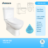 Velin 133 [New Model] Rimless Strong Flushing Toilet Bowl with Soft Closing Seat Cover