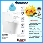 Rubine Punta Nera Rimless Toilet Bowl Funnel Flushing with UREA Soft Closing Seat Cover