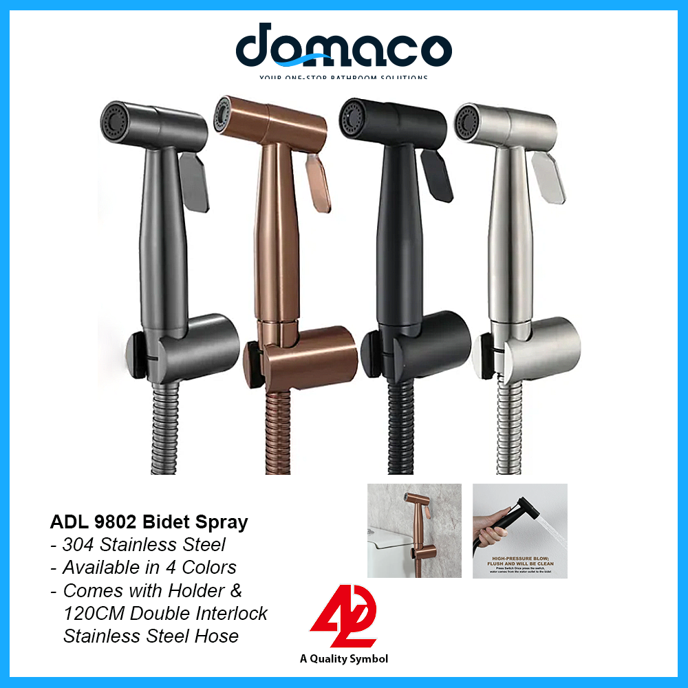 ADL Stainless Steel Bidet Sprayer Set with 1.2M Hose (9802 Matt S, 9802BB Matt Black, 9802GG Gun Metal, 9802R Rose Gold) domaco.com.sg