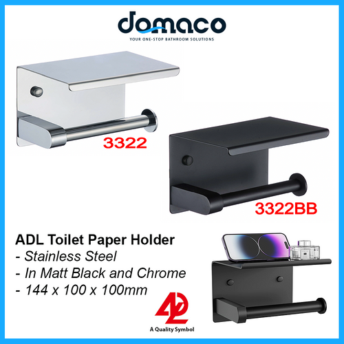 ADL Stainless Steel Toilet Paper Holder in Chrome 3322 and Matt Black 3322BB domaco.com.sg