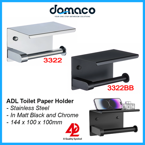 ADL Stainless Steel Toilet Paper Holder in Chrome 3322 and Matt Black 3322BB domaco.com.sg