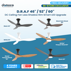 D.R.A.F 46"/52"/60" DC Ceiling Fan Less Shadow Rim Smart LED Upgrade