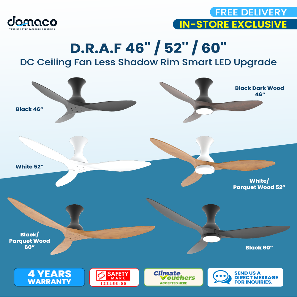 D.R.A.F 46"/52"/60" DC Ceiling Fan Less Shadow Rim Smart LED Upgrade