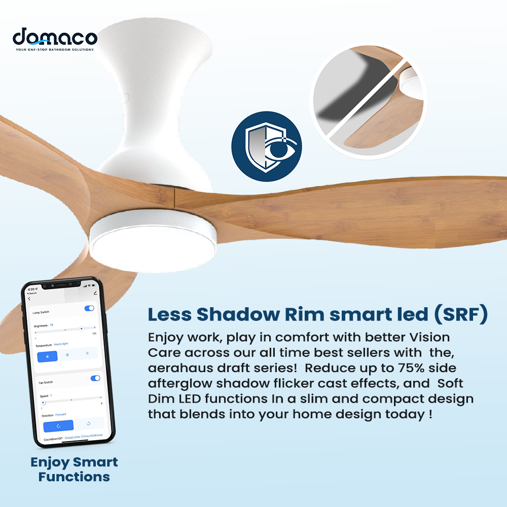 D.R.A.F 46"/52"/60" DC Ceiling Fan Less Shadow Rim Smart LED Upgrade