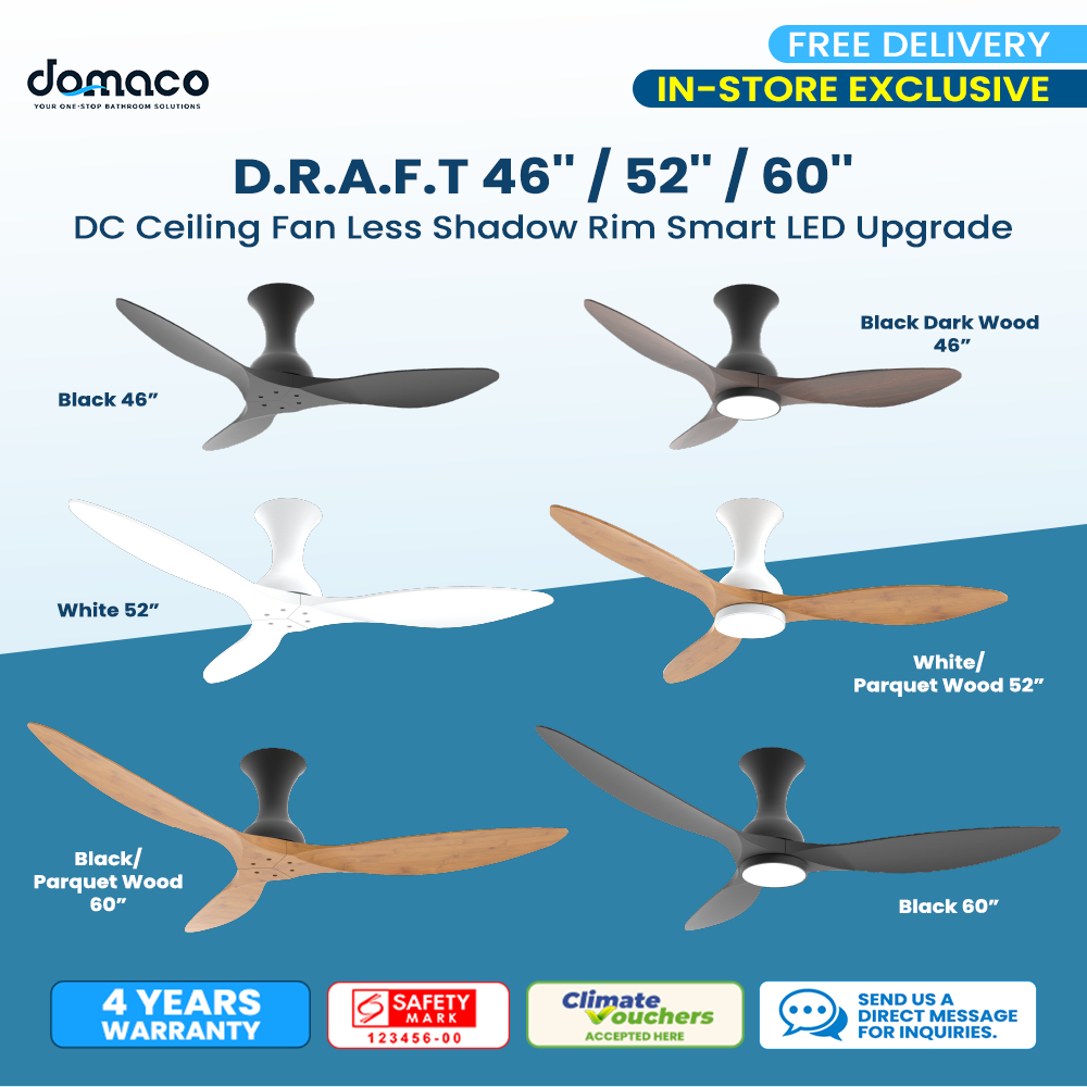 D.R.A.F.T 46"/52"/60" DC Ceiling Fan Less Shadow Rim Smart LED Upgrade