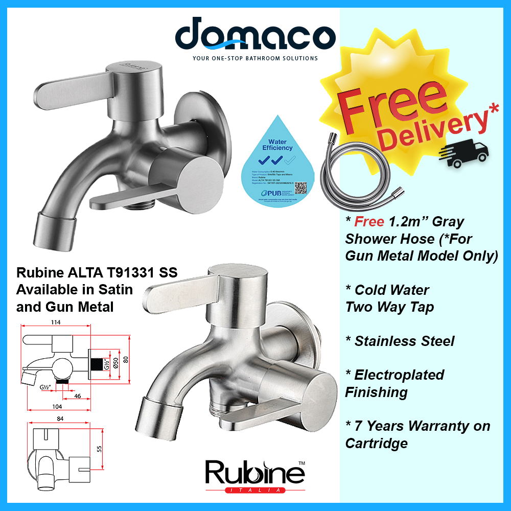 Rubine Alta T91331 SS Stainless Steel Two Way Tap [Satin/Gun Metal] domaco.com.sg