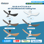 B.U.R.A.H 43" / C.U.R.A.H 52" DC Ceiling Fan + SAMSUNG 23W LED DIM TRI WAY MEMORY FUNCTION (SMART)