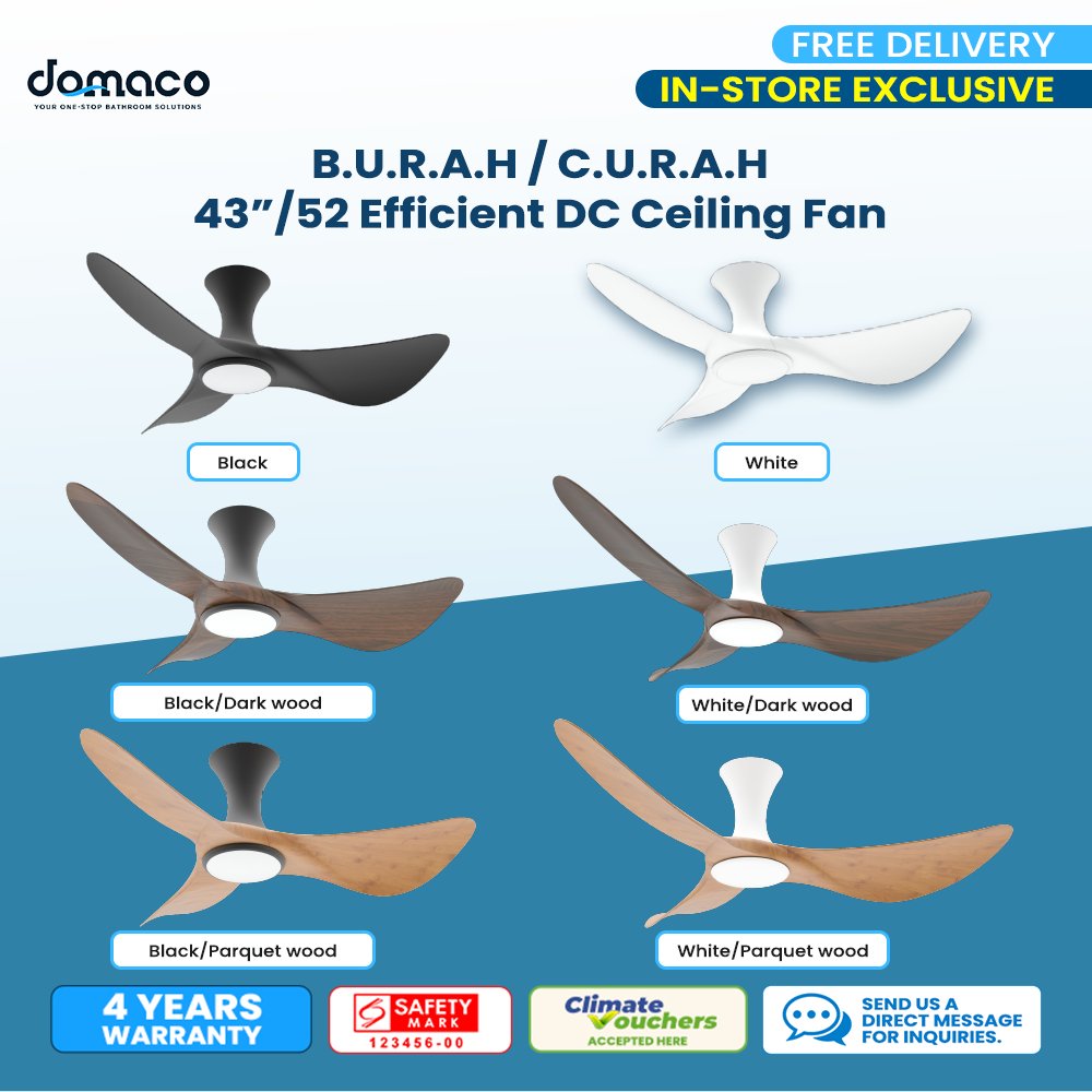 B.U.R.A.H 43" / C.U.R.A.H 52" DC Ceiling Fan + SAMSUNG 23W LED DIM TRI WAY MEMORY FUNCTION (SMART)