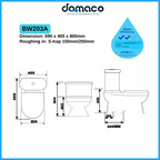 Baron BW203A Strong Washdown Flushing 2-Piece Toilet Bowl with Soft Closing Seat Cover - Domaco