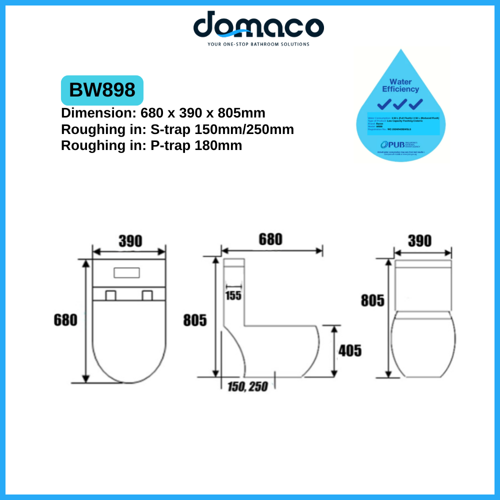 Baron BW898 Gerberit Rimless Tornado Flushing 1-Piece Toilet Bowl with Urea Soft Closing Seat Cover